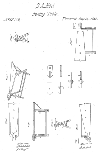 1866 patent drawing for folding ironing board with bonnet blocks
