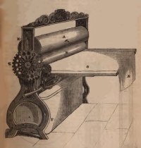 Upright mangle with rollers and mangle-cloth