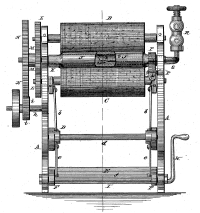 Mangle with large rollers, gears and gas tap