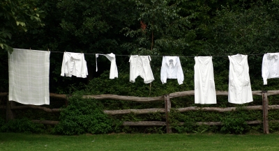 old-fashioned white clothes hung out to dry